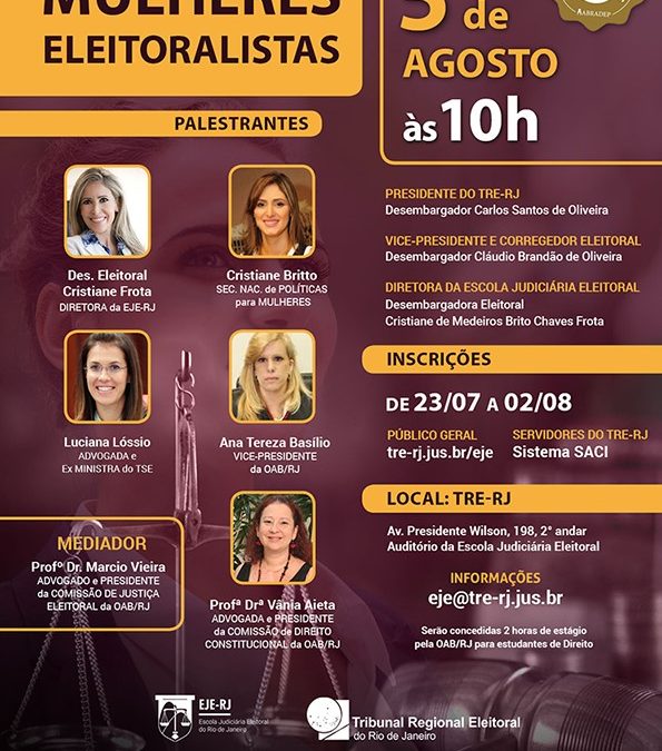 TRE promove palestra “Mulheres Eleitoralistas” no dia 05 de agosto, às 10h
