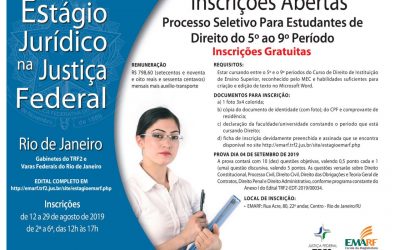 Emarf abre inscrições para estágio de Direito no TRF2 e SJRJ até 29/8