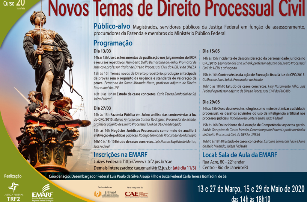 TRF2: Emarf promove curso sobre “Novos Temas de Direito Processual Civil”