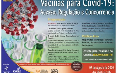 Emarf realiza webinário “Vacinas para Covid-19: acesso, regulação e concorrência” em 5/8